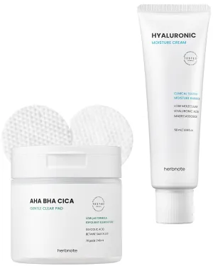 AHA BHA Cica Gentle Clear Pad & Low Molecular Hyaluronic Acid Moisture Cream Bundle