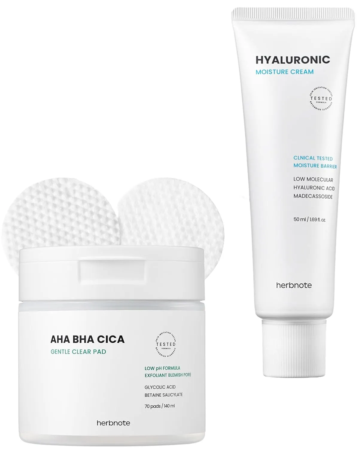 AHA BHA Cica Gentle Clear Pad & Low Molecular Hyaluronic Acid Moisture Cream Bundle