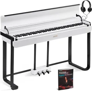 AKLOT Modern Weighted Keyboard Piano: 88-Key Graded Hammer Action Digital Piano, ​Silent Soft-Fall Cover, U-Stand, Triple Pedal, MIDI, Headphone, Beginner Lesson Book (AUR-LS03 Pearl White)