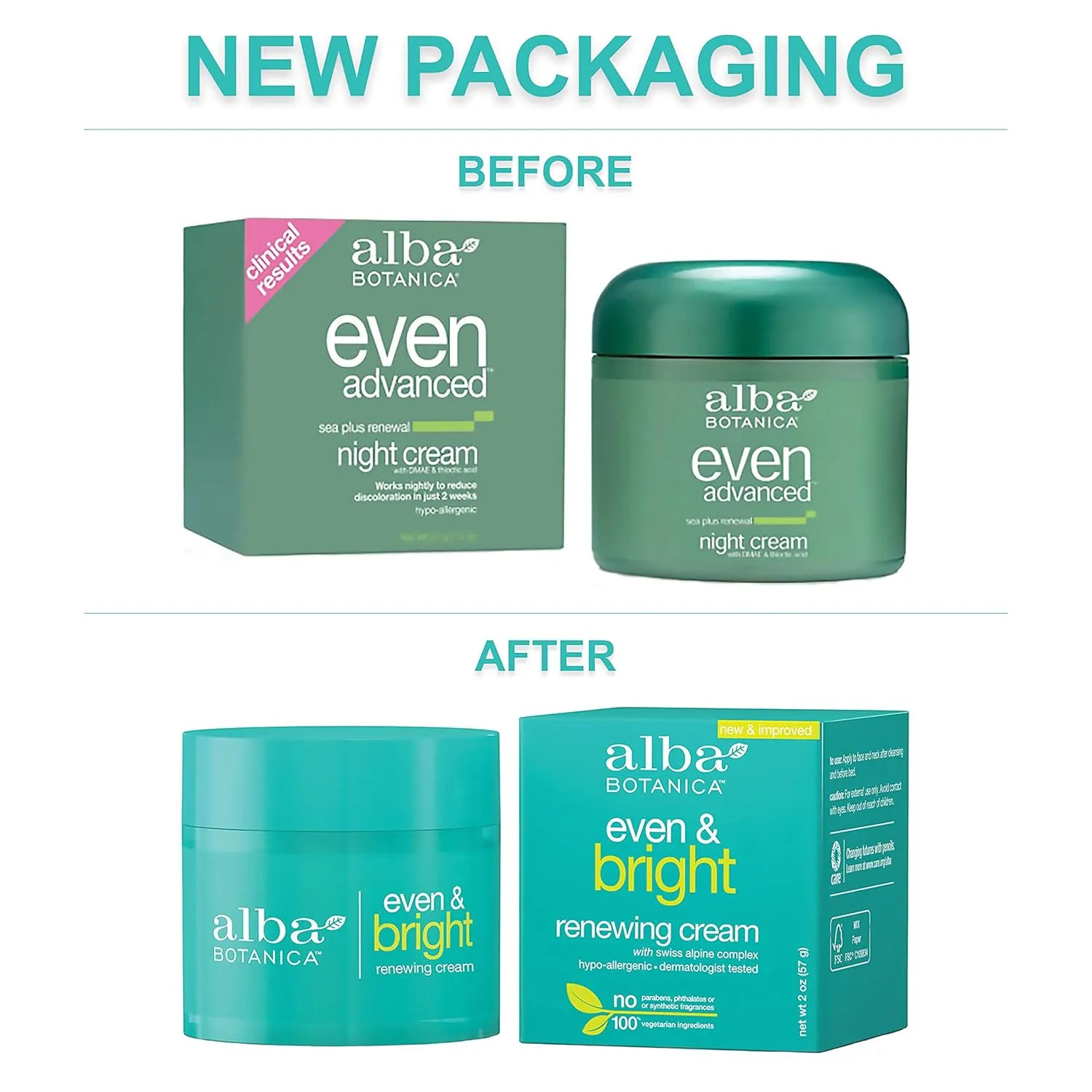 Alba Botanica Even and Bright Renewal Cream 2 Fl. Oz (Packaging May Vary) (Pack of 2)