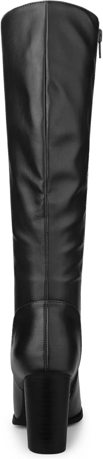 Allegra K Women's Round Toe Block Heeled Knee High Boots