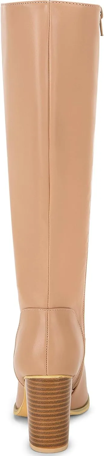 Allegra K Women's Round Toe Block Heeled Knee High Boots