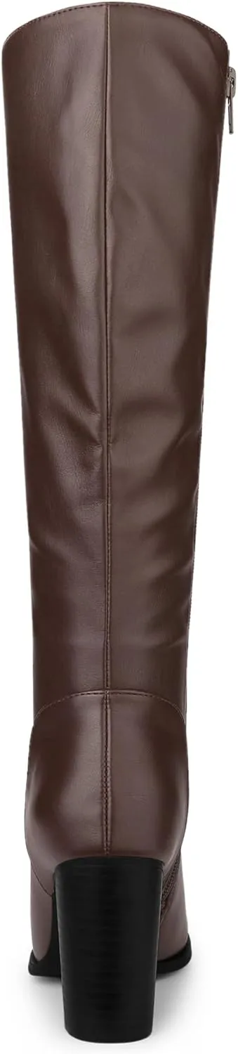 Allegra K Women's Round Toe Block Heeled Knee High Boots