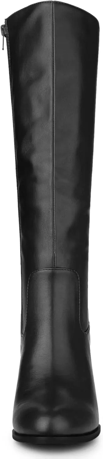 Allegra K Women's Round Toe Block Heeled Knee High Boots