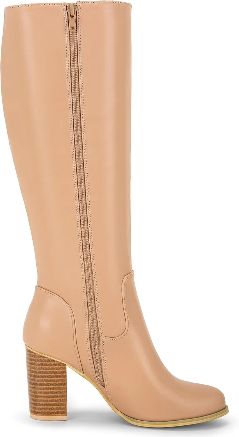 Allegra K Women's Round Toe Block Heeled Knee High Boots