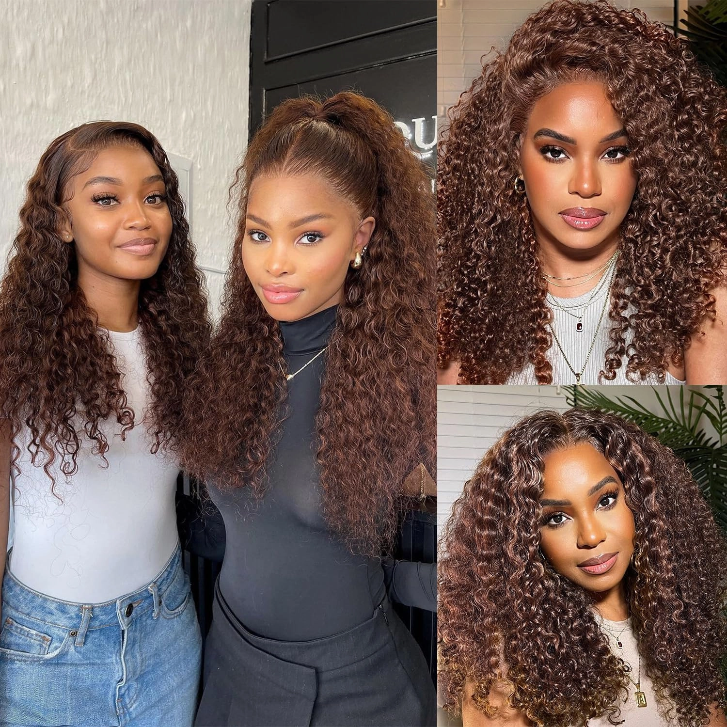 ALLRUN Brown Human Hair Bundles Curly 4 Bundles Curly Wave Chocolate Brown Human Hair Unprocessed Brazilian Remy Hair Extensions 4# Color 12 14 16 16 Inch