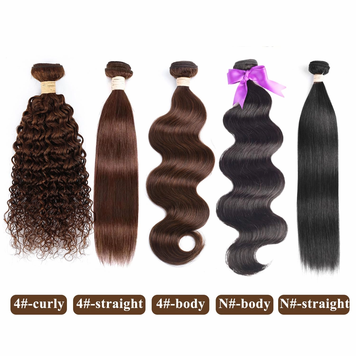 ALLRUN Brown Human Hair Bundles Curly 4 Bundles Curly Wave Chocolate Brown Human Hair Unprocessed Brazilian Remy Hair Extensions 4# Color 12 14 16 16 Inch