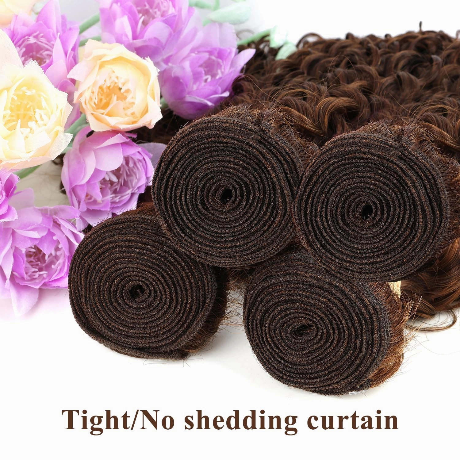 ALLRUN Brown Human Hair Bundles Curly 4 Bundles Curly Wave Chocolate Brown Human Hair Unprocessed Brazilian Remy Hair Extensions 4# Color 12 14 16 16 Inch