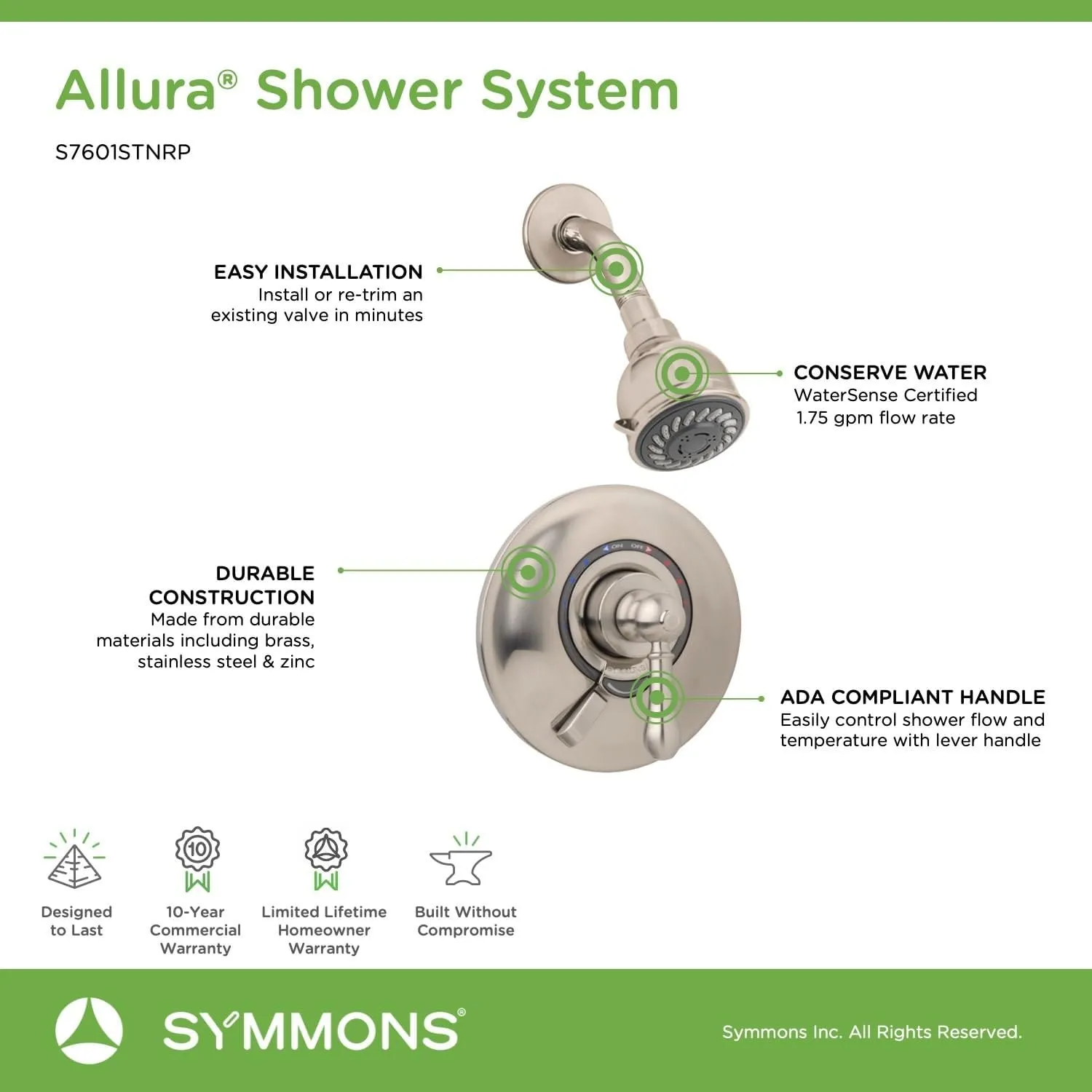 Allura Single Handle 2-Spray Shower System with VersaFlex™ Integral Diverter in Satin Nickel (Valve Included)