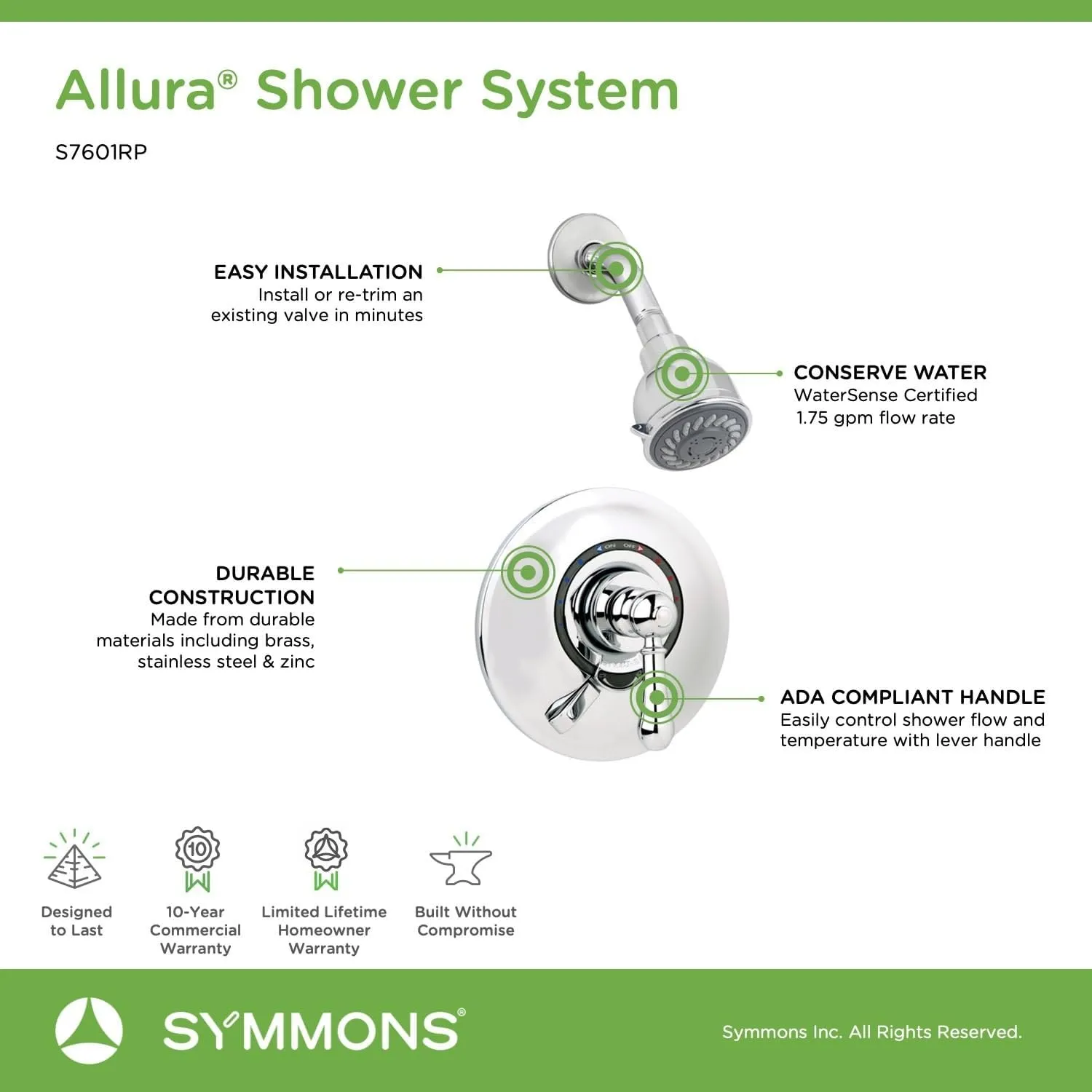 Allura Single Handle 2-Spray Shower System with VersaFlex™ Integral Diverter in Satin Nickel (Valve Included)
