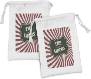 Ambesonne Circus Fabric Pouch Set of 2, Classical Circus Show Event Advertisement Theme Antique Art Logotype Print, Small Drawstring Bag for Toiletries Masks and Favors, 9" x 6", Emerald Cream Ruby