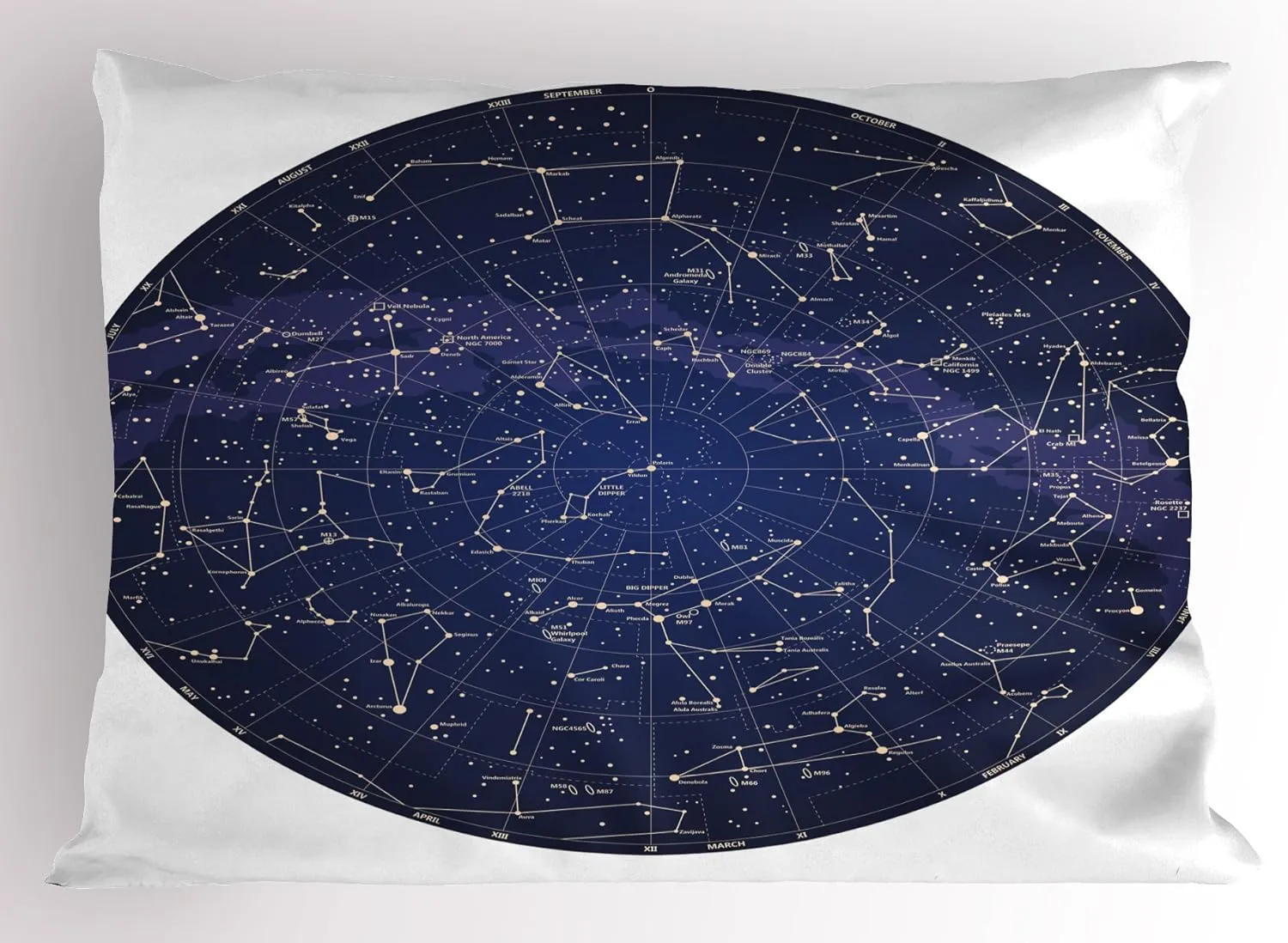 Ambesonne Constellation Pillow Sham, High Detailed Sky Map of Northern Hemisphere with Names of Stars, Decorative Standard Queen Size Printed Pillowcase, 30" X 20", Blue Cream Violet Blue