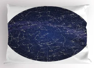 Ambesonne Constellation Pillow Sham, High Detailed Sky Map of Northern Hemisphere with Names of Stars, Decorative Standard Queen Size Printed Pillowcase, 30" X 20", Blue Cream Violet Blue