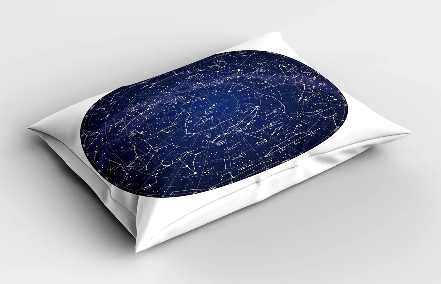 Ambesonne Constellation Pillow Sham, High Detailed Sky Map of Northern Hemisphere with Names of Stars, Decorative Standard Queen Size Printed Pillowcase, 30" X 20", Blue Cream Violet Blue