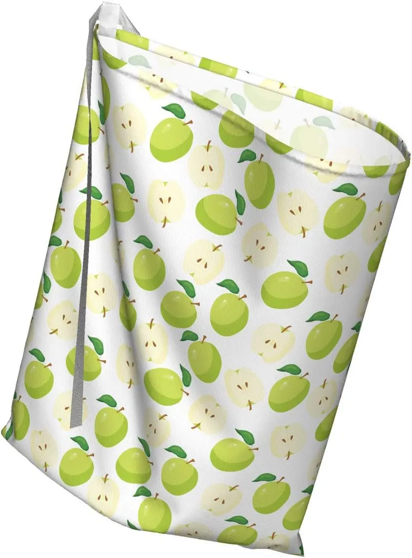 Ambesonne Fruits Gift Bag, Cartoon Style Green Stalks Core and Anatomy of an Apple, Fabric Party Favor Pouch with 3 Ribbons, 27, Brown Yellow Green Cream