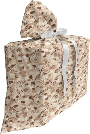 Ambesonne Ivory Fabric Gift Bag, Autumn Leaves in Faded Earthen Tones Fall Season Branches Romance Illustration, Present Sack for Parties Birthdays with 3 Ribbons, 27, Cream Umber Cocoa
