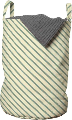 Ambesonne Retro Laundry Bag, Bias Geometric Green Stripes Pattern Romantic Vintage Design Print, Hamper Basket with Handles Drawstring Closure for Laundromats, 13" x 19", Jade Green and Cream