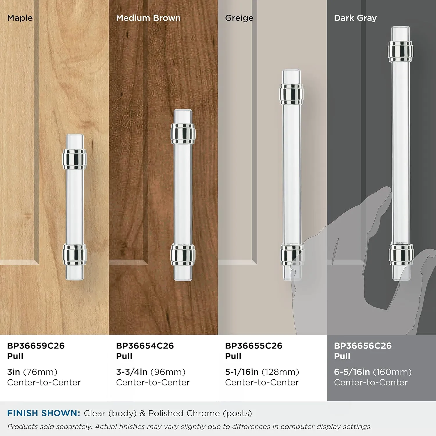 Amerock | Cabinet Pull | Clear/Polished Chrome | 6-5/16 inch (160 mm) Center to Center | Glacio | 1 Pack | Drawer Pull | Drawer Handle | Cabinet Hardware