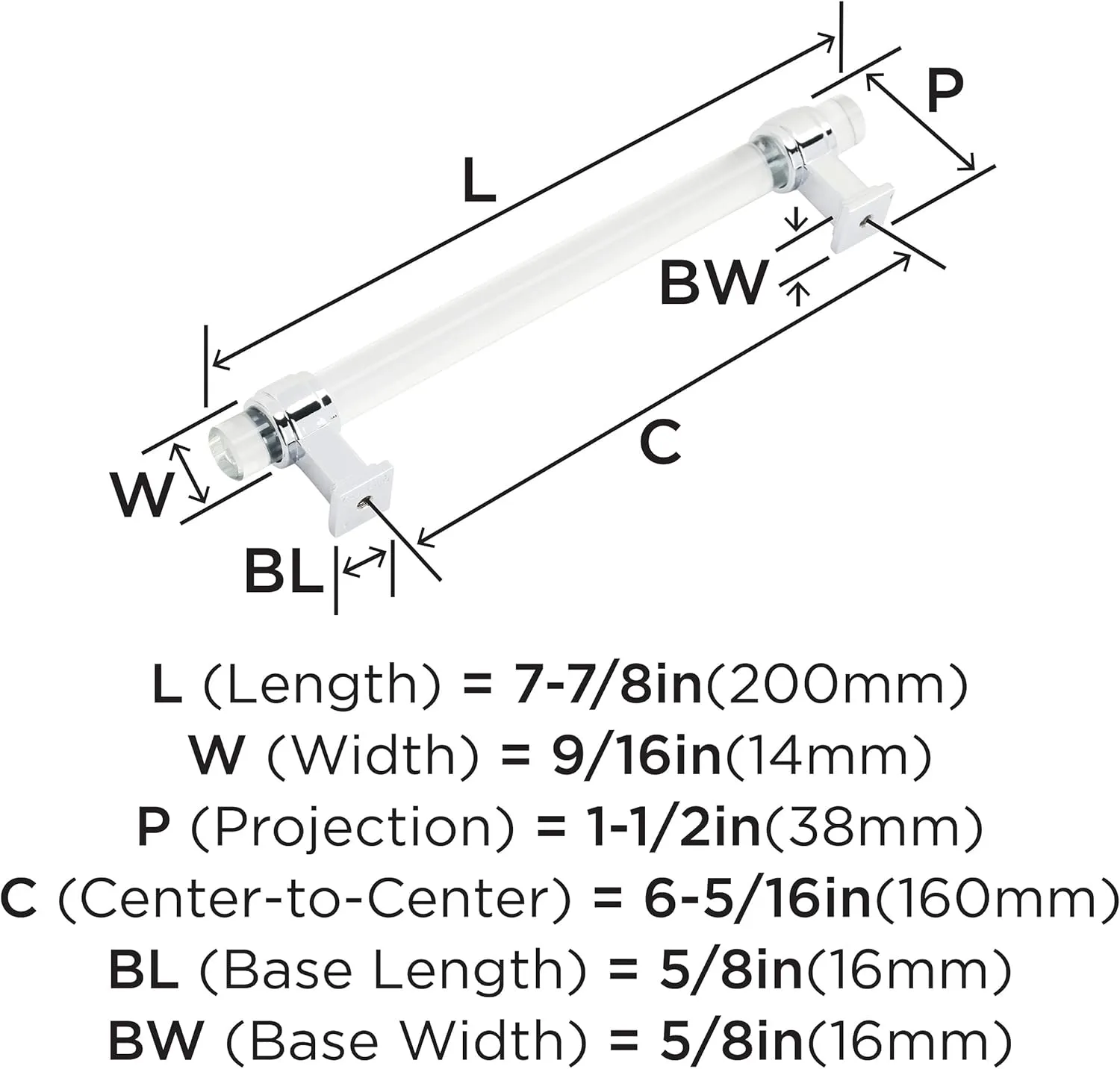 Amerock | Cabinet Pull | Clear/Polished Chrome | 6-5/16 inch (160 mm) Center to Center | Glacio | 1 Pack | Drawer Pull | Drawer Handle | Cabinet Hardware