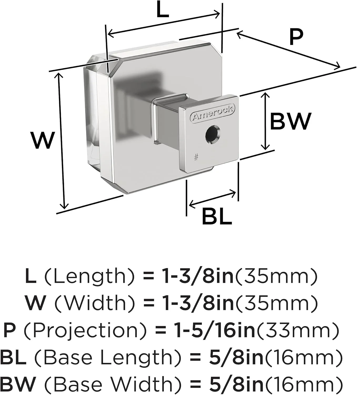 Amerock Glacio 1-3/8 inch (35mm) Length Clear/Polished Chrome Cabinet Knob, BP36975C26