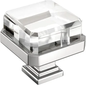 Amerock Glacio 1-3/8 inch (35mm) Length Clear/Polished Chrome Cabinet Knob, BP36975C26