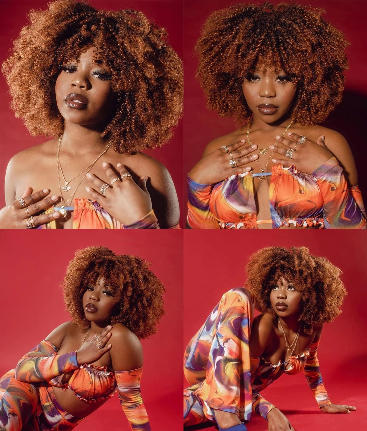 ANNISOUL 14Inch Short Curly Afro Wigs for Black Women Bomb Afro Kinky Curly Wig with Bangs Synthetic Fiber Full Wig(Black to Brown)