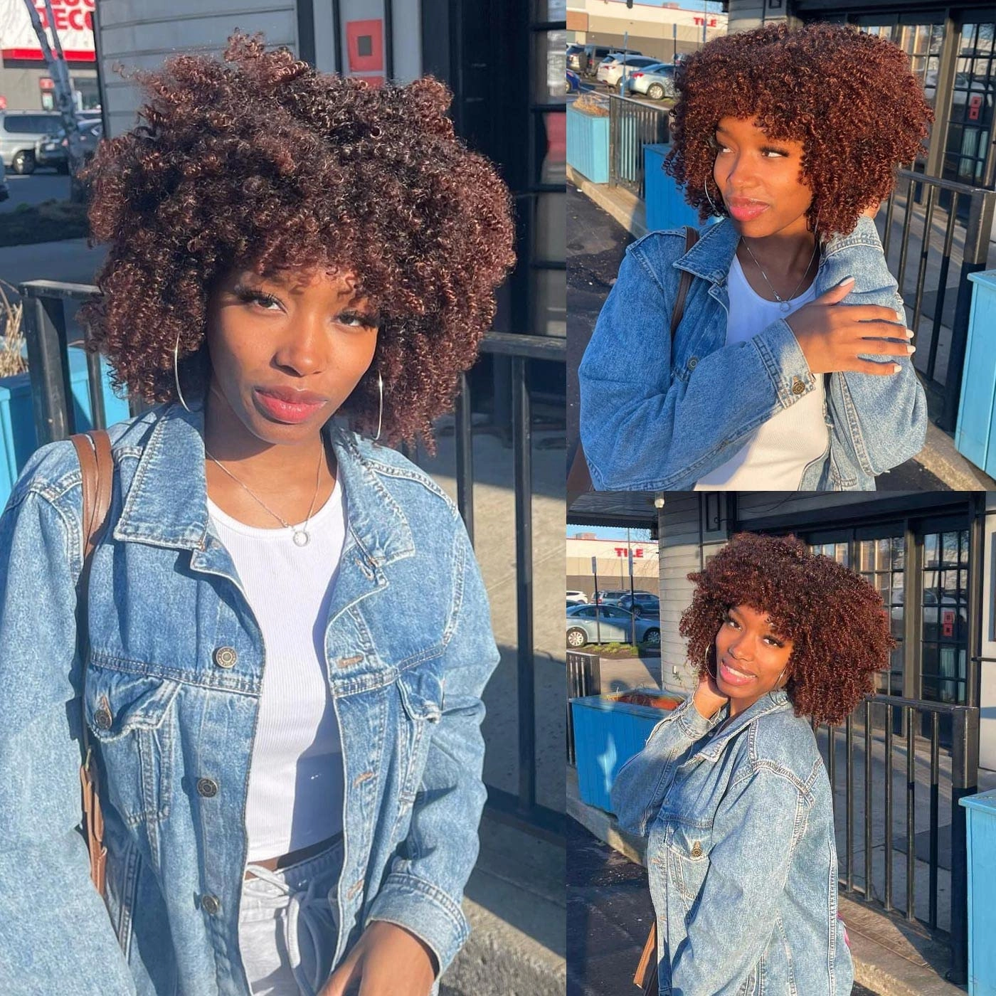 ANNISOUL 14Inch Short Curly Afro Wigs for Black Women Bomb Afro Kinky Curly Wig with Bangs Synthetic Fiber Full Wig(Dark Brown)