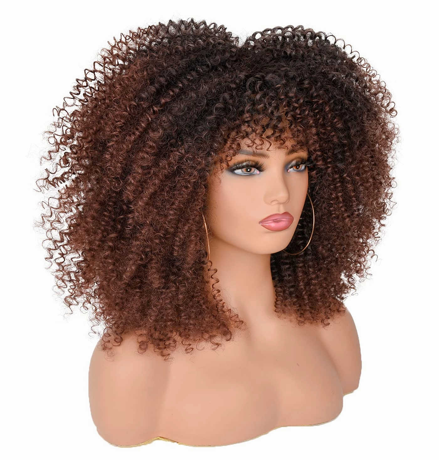ANNISOUL 14Inch Short Curly Afro Wigs for Black Women Bomb Afro Kinky Curly Wig with Bangs Synthetic Fiber Full Wig(Dark Brown)
