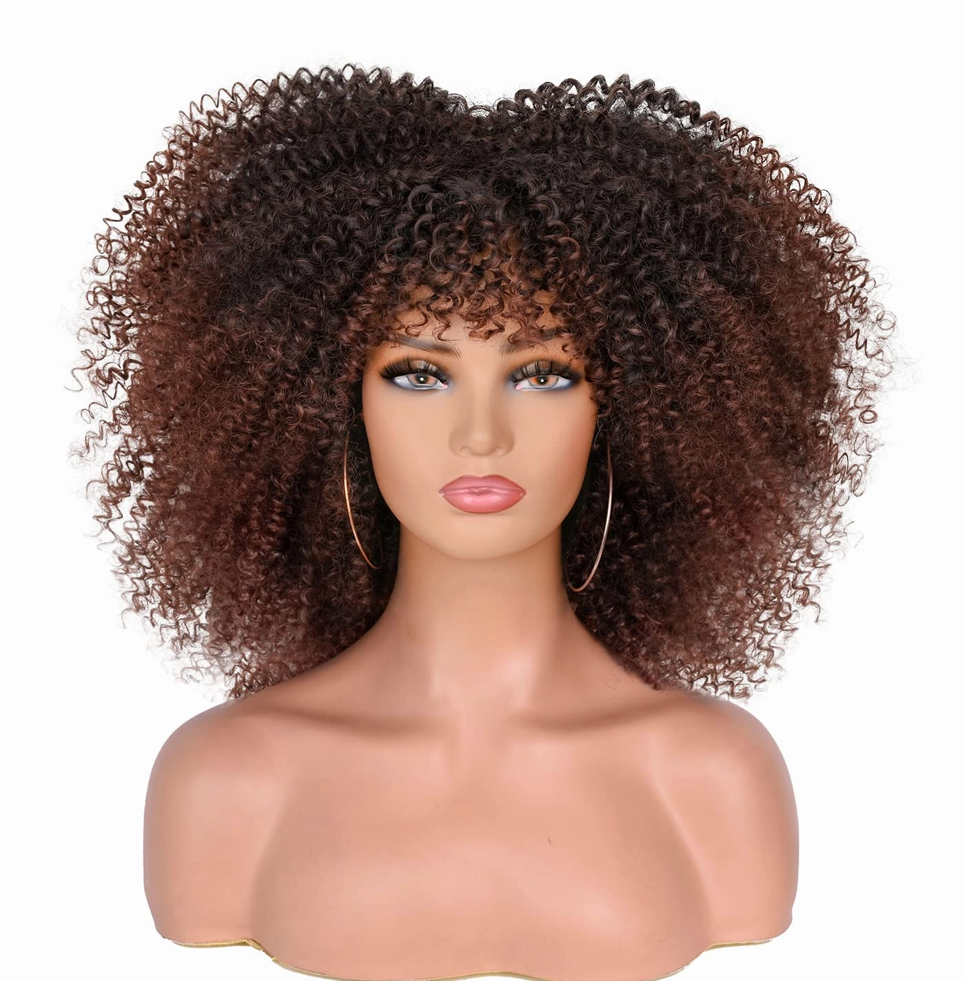 ANNISOUL 14Inch Short Curly Afro Wigs for Black Women Bomb Afro Kinky Curly Wig with Bangs Synthetic Fiber Full Wig(Dark Brown)