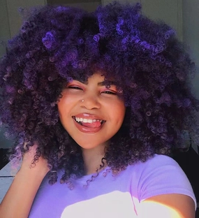 ANNISOUL 16Inch Curly Wigs for Black Women Black Ombre Purple Afro Bomb Curly Wig with Bangs Synthetic Fiber Glueless Long Kinky Curly Hair
