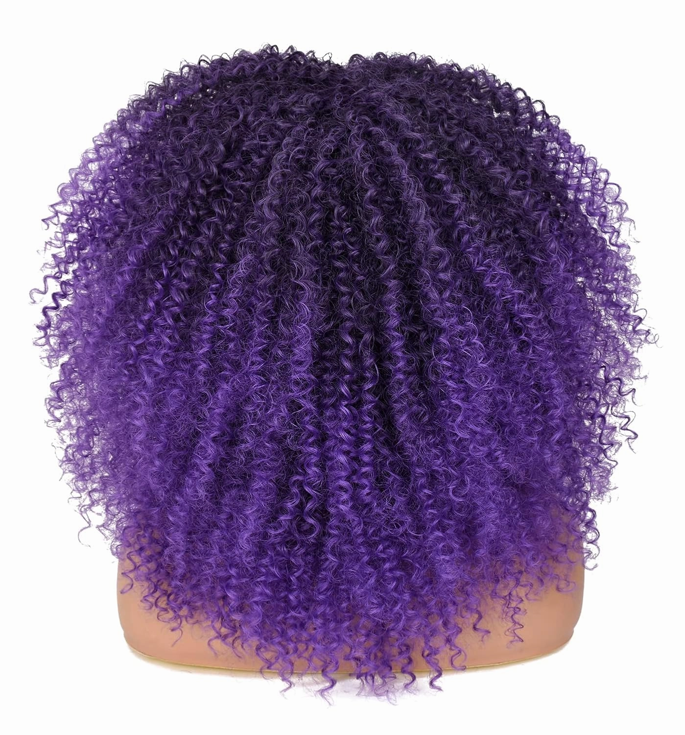 ANNISOUL 16Inch Curly Wigs for Black Women Black Ombre Purple Afro Bomb Curly Wig with Bangs Synthetic Fiber Glueless Long Kinky Curly Hair