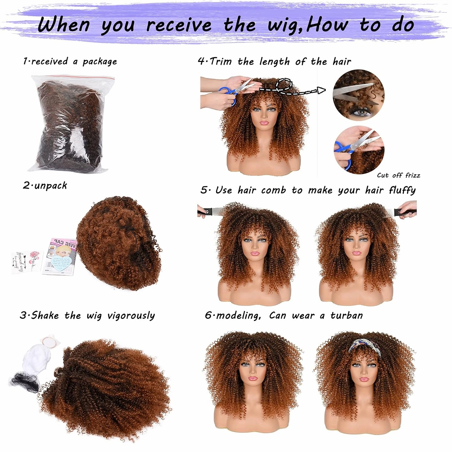 ANNISOUL 16Inch Curly Wigs for Black Women Black to Brown Afro Bomb Curly Wig with Bangs Synthetic Fiber Glueless Long Kinky Curly Hair