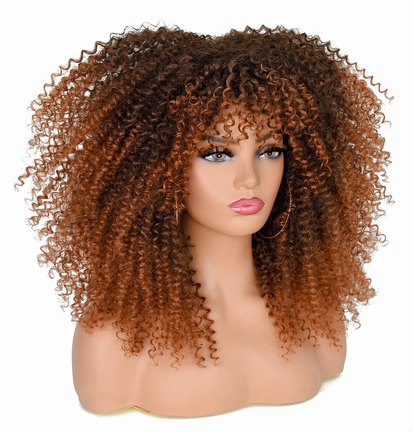 ANNISOUL 16Inch Curly Wigs for Black Women Black to Brown Afro Bomb Curly Wig with Bangs Synthetic Fiber Glueless Long Kinky Curly Hair
