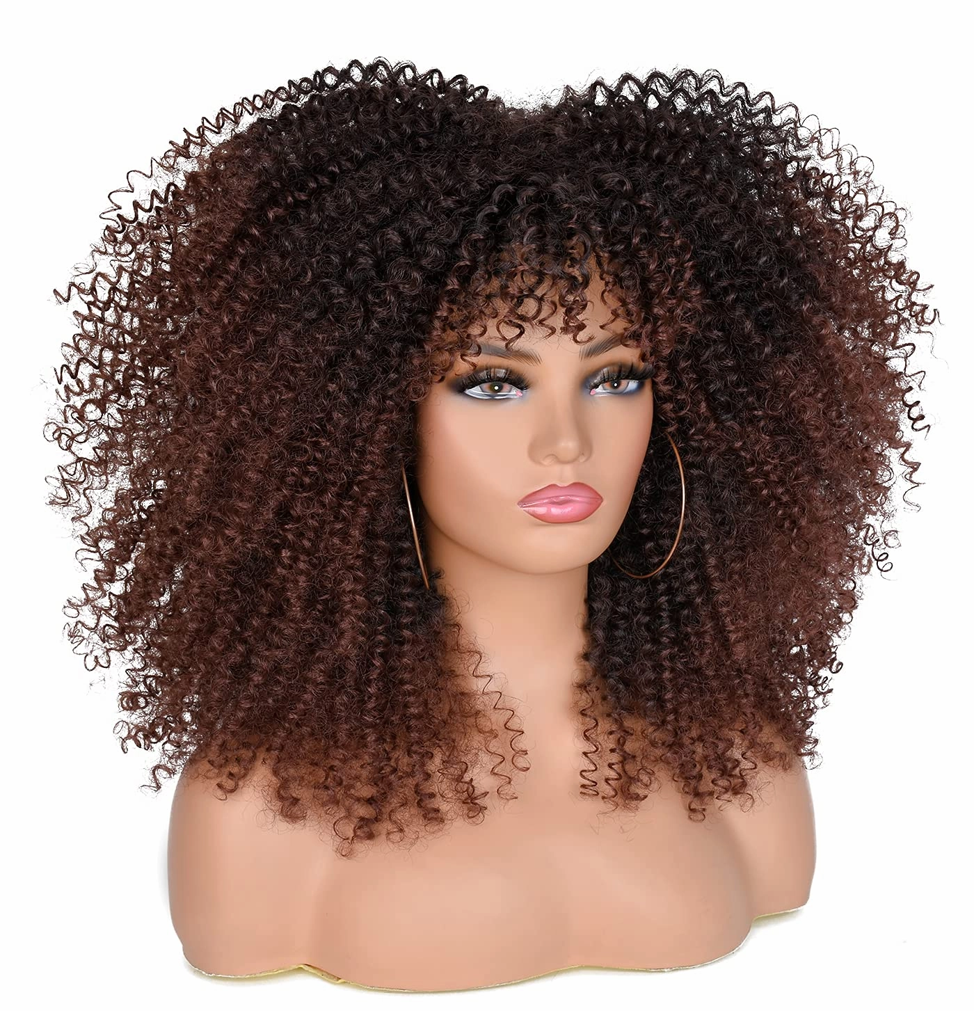 ANNISOUL 16Inch Curly Wigs for Black Women Dark Brown Afro Bomb Curly Wig with Bangs Synthetic Fiber Glueless Long Kinky Curly Hair
