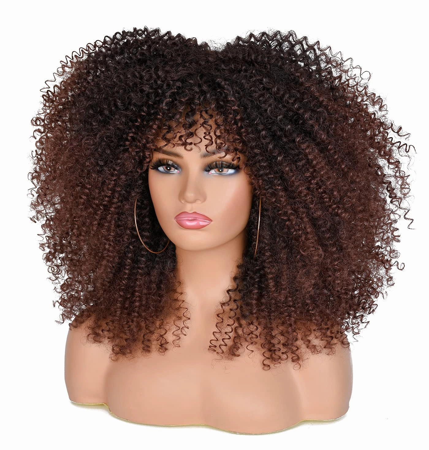 ANNISOUL 16Inch Curly Wigs for Black Women Dark Brown Afro Bomb Curly Wig with Bangs Synthetic Fiber Glueless Long Kinky Curly Hair