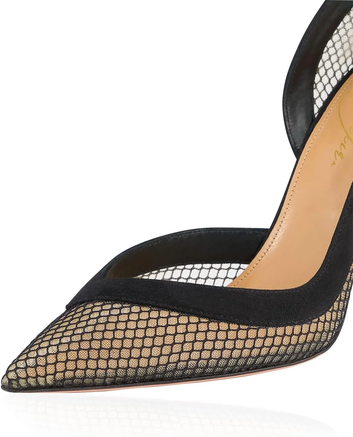 anteikira Women's Stiletto Heels Pumps Sexy Pointed Toe Slip On D'Orsay Suede Mesh Leather 4 Inch Dress Elegant Classic for Ladies Shoes