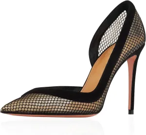anteikira Women's Stiletto Heels Pumps Sexy Pointed Toe Slip On D'Orsay Suede Mesh Leather 4 Inch Dress Elegant Classic for Ladies Shoes