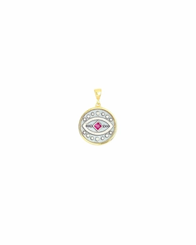 Antique Evil Eye Gold Pendant – Sterling Silver Medallion with Gem