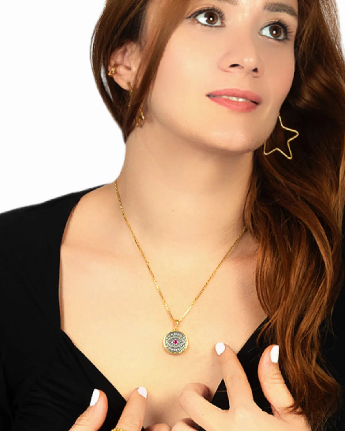 Antique Evil Eye Gold Pendant – Sterling Silver Medallion with Gem