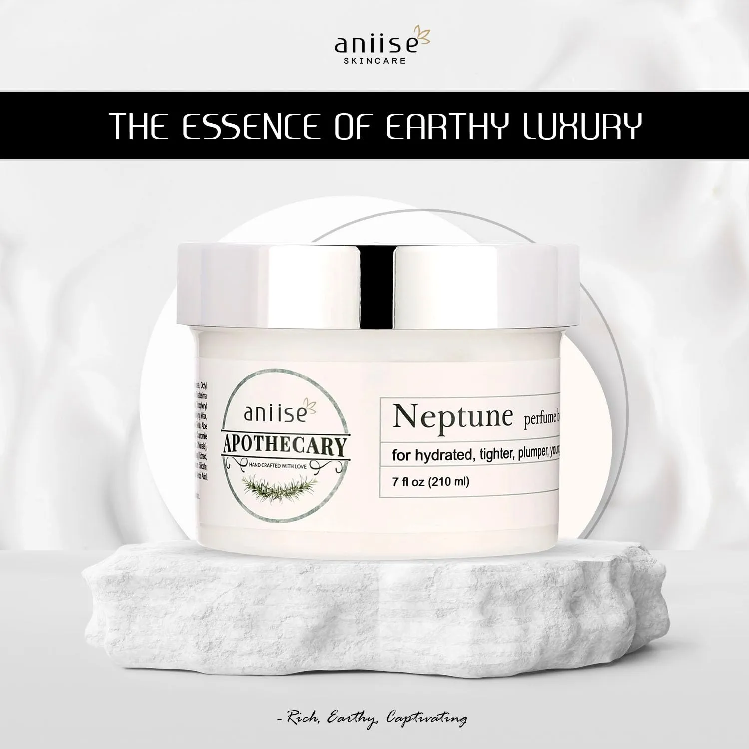 Apothecary Perfume Body Cream | Neptune- Inspired by Oud & Bergamot | Natural Moisturizing Skin Care Cream for Fragrant, Hydrated, Tighter, Plumper, Youthful Skin | 7 fl oz (210 ml)