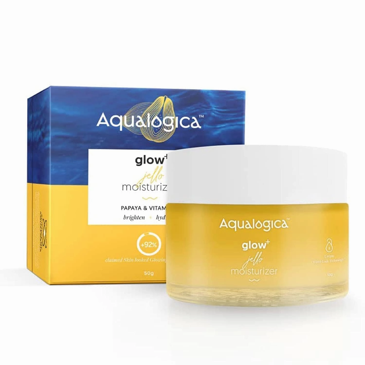 Aqua.logica Glow  Jello Moisturiser with Vitamin C & Papaya for Illuminating Moisturization, Non Sticky & Skin Hydration for Men & Women - For Normal, Dry & Combination Skin -50g