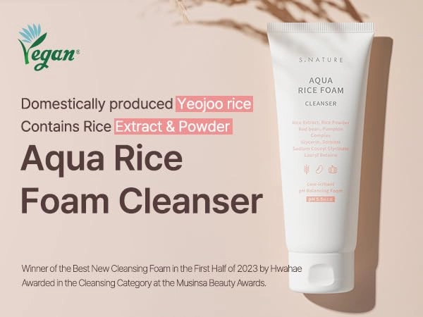 AQUA RICE FOAM CLEANSER | Facial Cleanser, Rice Extract Rice Powder Cleanser with Mild Cleansing, Glycerin,Vegan, Face Wash, Korean Skincareㅣ 160ml 5.4 Fl Oz