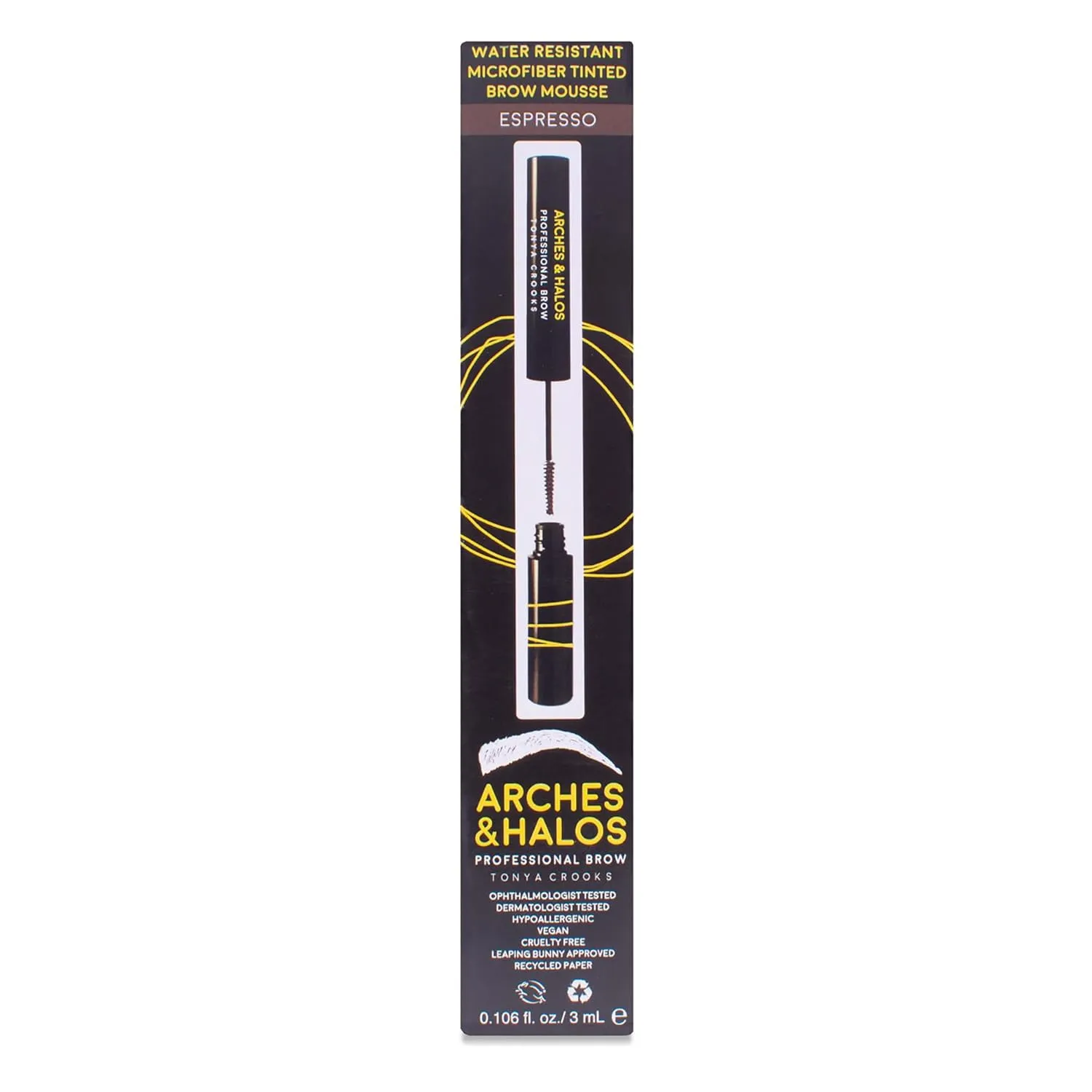Arches & Halos Microfiber Tinted Brow Mousse - Espresso - Soft, Natural Definer Mousse to Shape, Sculpt and Control Eyebrows - Silky, Non-Crunchy, Fast-Setting Texture - Vegan Formula - 0.106 oz