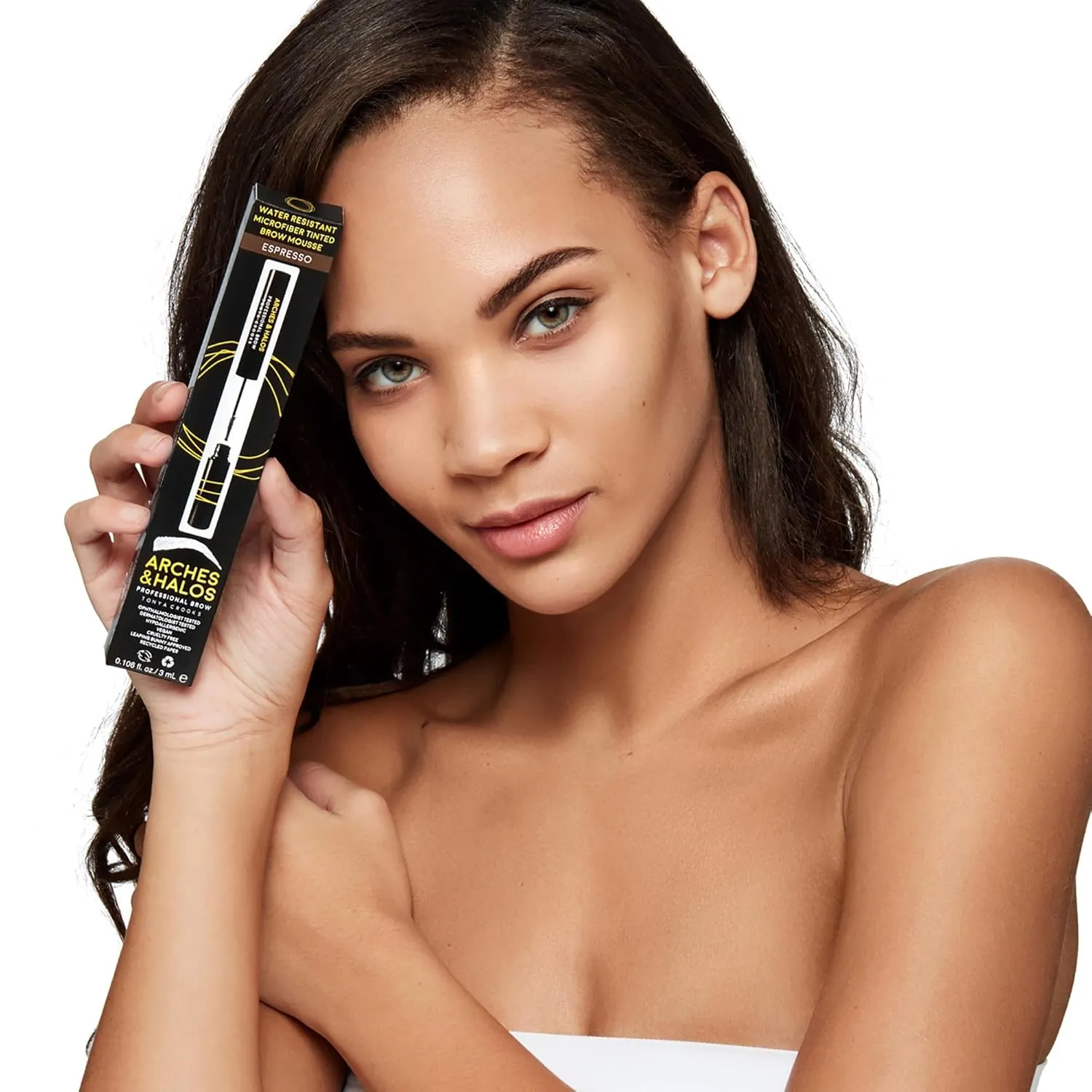 Arches & Halos Microfiber Tinted Brow Mousse - Espresso - Soft, Natural Definer Mousse to Shape, Sculpt and Control Eyebrows - Silky, Non-Crunchy, Fast-Setting Texture - Vegan Formula - 0.106 oz