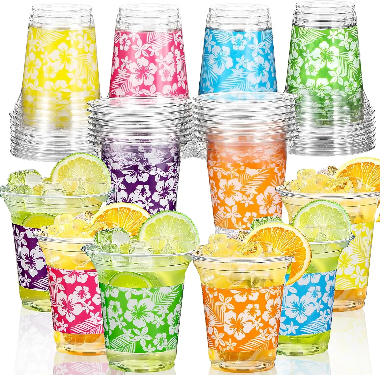 Atonofun 72 Pack Hawaiian Luau Party Decorations Cups -14OZ Disposable Tropical Party Cups for Hawaiian Luau Beach Theme Birthday Party Decorations