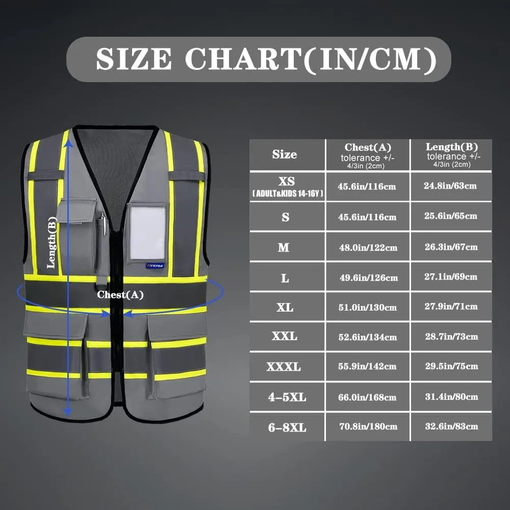 AYKRM 11 color High Vis Reflective Safety Vest for Women Men Security Pocket Zipper