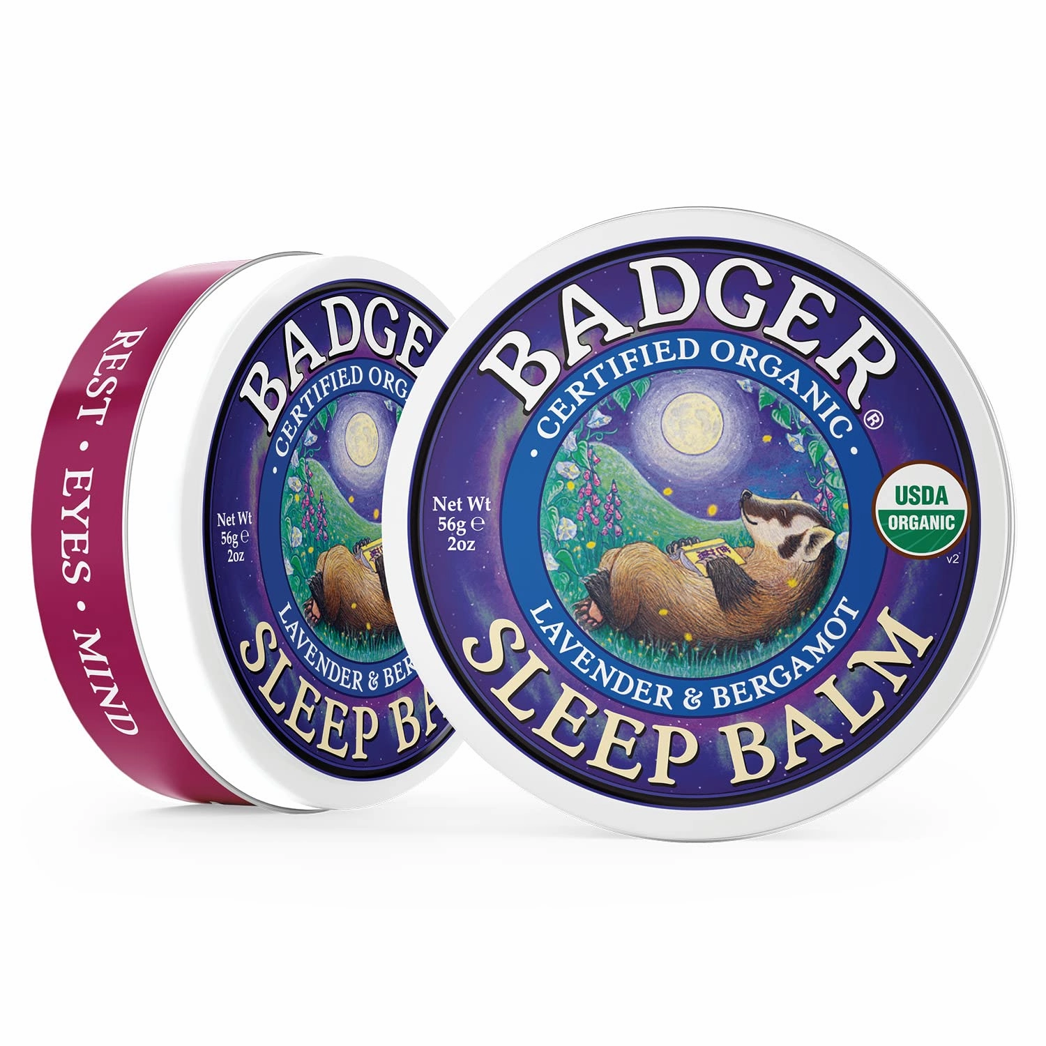 Badger Sleep Balm, Organic Essential Oil Aromatherapy Natural Sleep Balm for Adults & Kids, Relaxing & Calming Lavender & Bergamot Anxiety & Natural Sleep Support, 2 oz Tin, 2 Pack