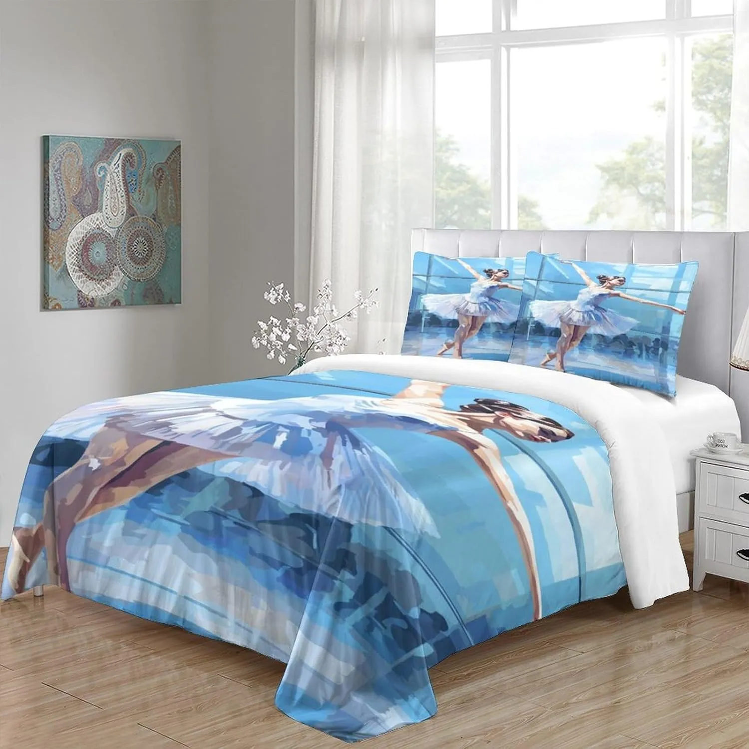 Ballerinas Breathable Duvet Cover Luxe Ballets Quilt Cover Set Hidden Zipper Comforter Cover Soft Microfiber Bedding Set with Pillowcases for Boys Girls Washable Full（203x228cm）