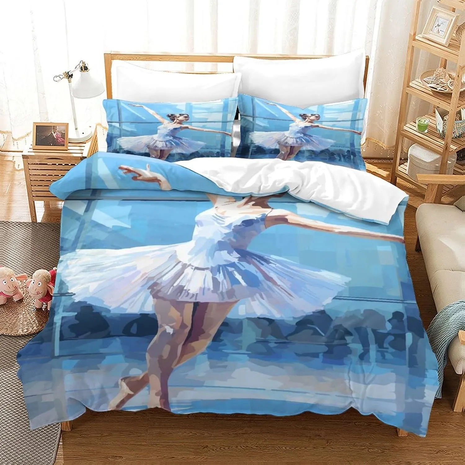 Ballerinas Breathable Duvet Cover Luxe Ballets Quilt Cover Set Hidden Zipper Comforter Cover Soft Microfiber Bedding Set with Pillowcases for Boys Girls Washable Full（203x228cm）