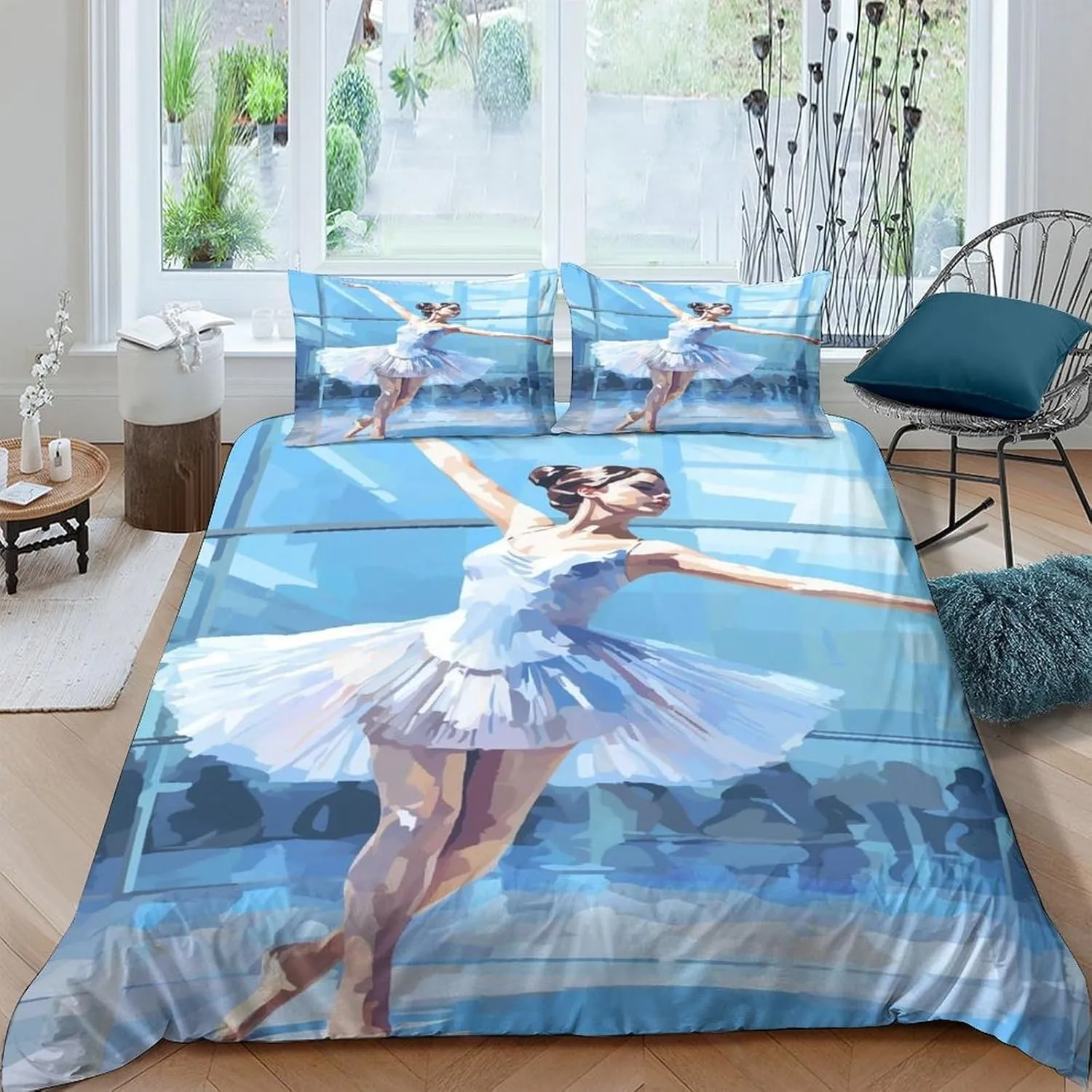 Ballerinas Breathable Duvet Cover Luxe Ballets Quilt Cover Set Hidden Zipper Comforter Cover Soft Microfiber Bedding Set with Pillowcases for Boys Girls Washable Full（203x228cm）
